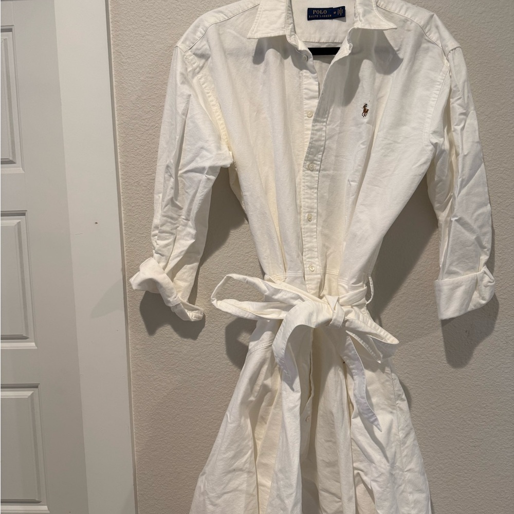 Ralph Lauren White Shirt Dress with Tie